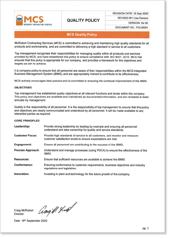 POL00001 Quality Policy 2020