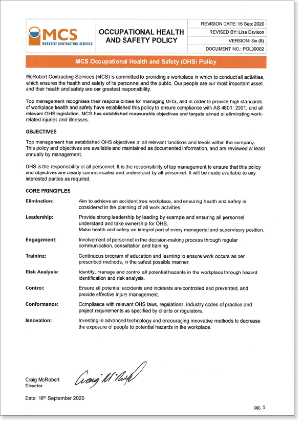 POL00002 OHS Policy 2020